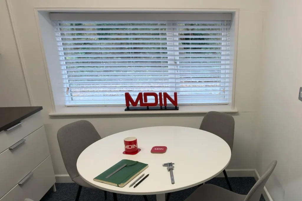 MDIN meeting room with the MDIN sign in the window, at Unit 2e, Hewish, near Weston-super-Mare