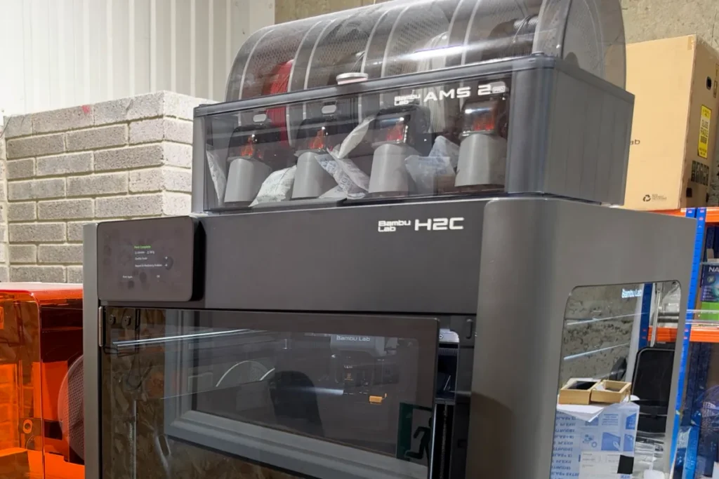 Bambu Lab H2C multi-material 3D printer in the MDIN workshop