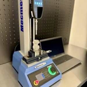 Mecmesin MultiTest 2.5-dV force tester with a device component in the test fixture, MDIN workshop